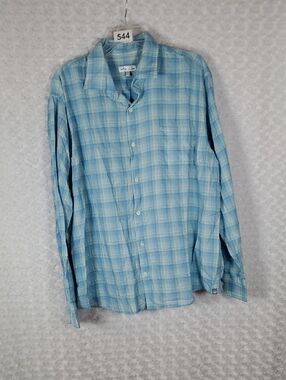 Peter Millar Blue Plaid Casual Button-Down Cotton Shirt Mens XL
